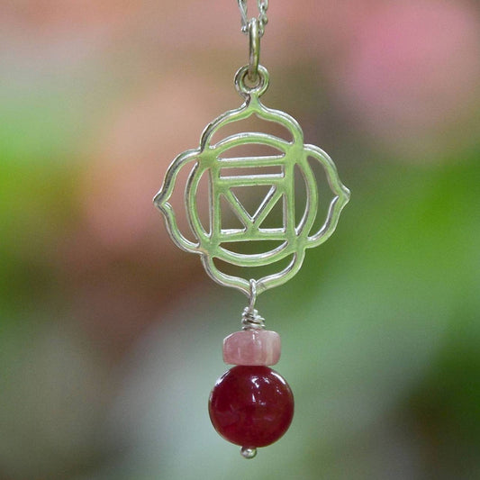 Root Chakra Necklace with Ruby and Rhodochrosite - SaraCura Spirit