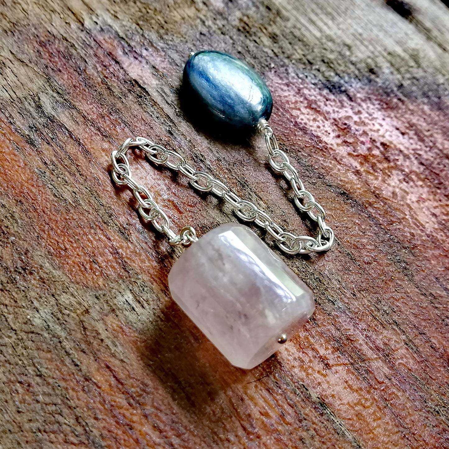 Rose Quartz and Blue Kyanite Pendulum on a Silver Chain - A Tool of Divination - Empower yourself!
