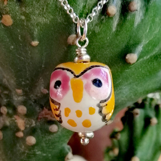 Orange Owl with Pink Eyes Necklace