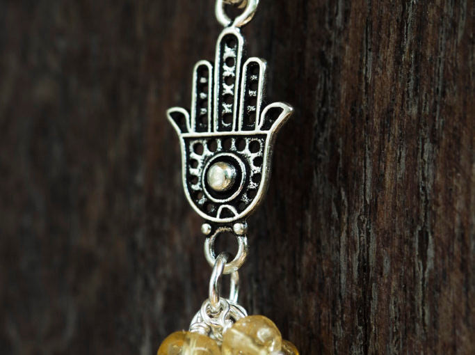 Citrine & Silver Hand of Fatima Necklace | Solar Plexus Chakra - SaraCura Spirit