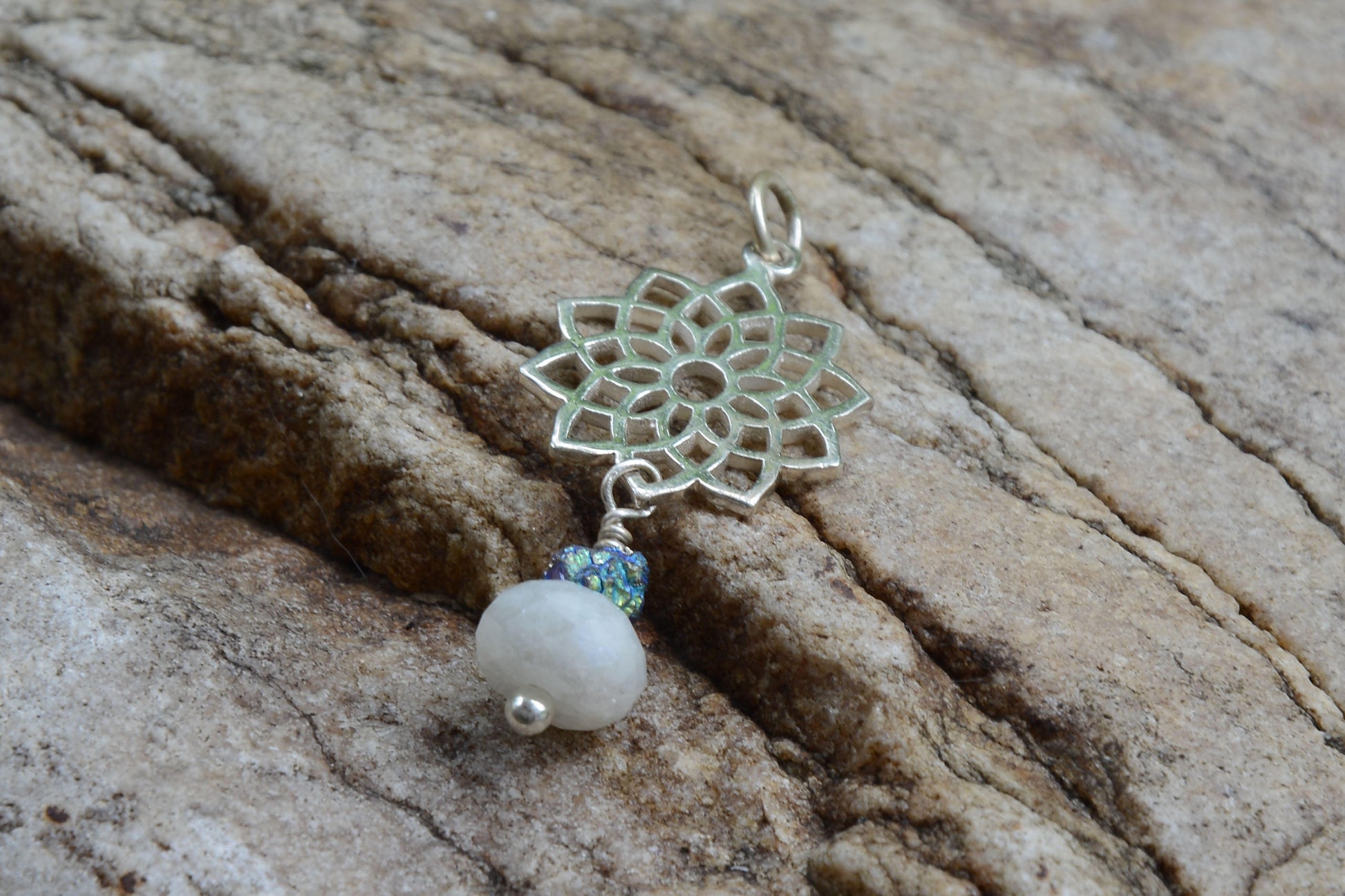 Crown Chakra Necklace with Peacock Ore and White Sapphire ~ Sterling Silver Charm & Chain - SaraCura Spirit