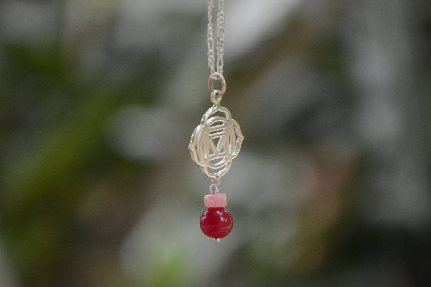 Root Chakra Necklace with Ruby and Rhodochrosite - SaraCura Spirit