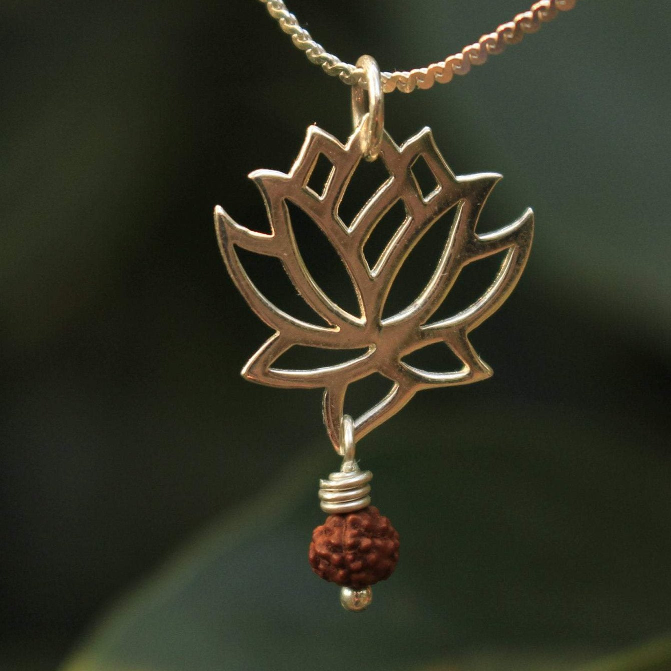Mini Lotus Necklace with Rudraksha - Crown Chakra - SaraCura Spirit