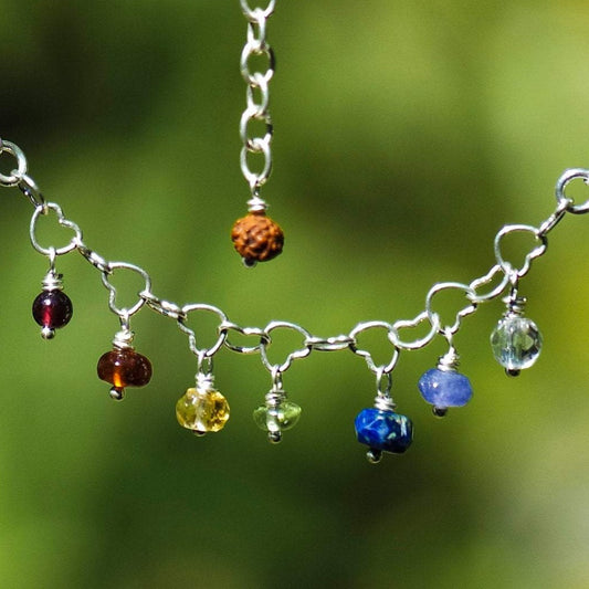 Natural Gems Chakra Balancing Necklace | Garnet, Sapphire, Citrine, Peridot, Lapis, Tanzanite, Quartz | 7 Chakras - SaraCura Spirit