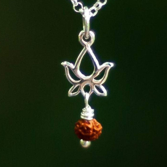 Mini Thin Lotus Necklace with Rudraksha - Crown Chakra - SaraCura Spirit