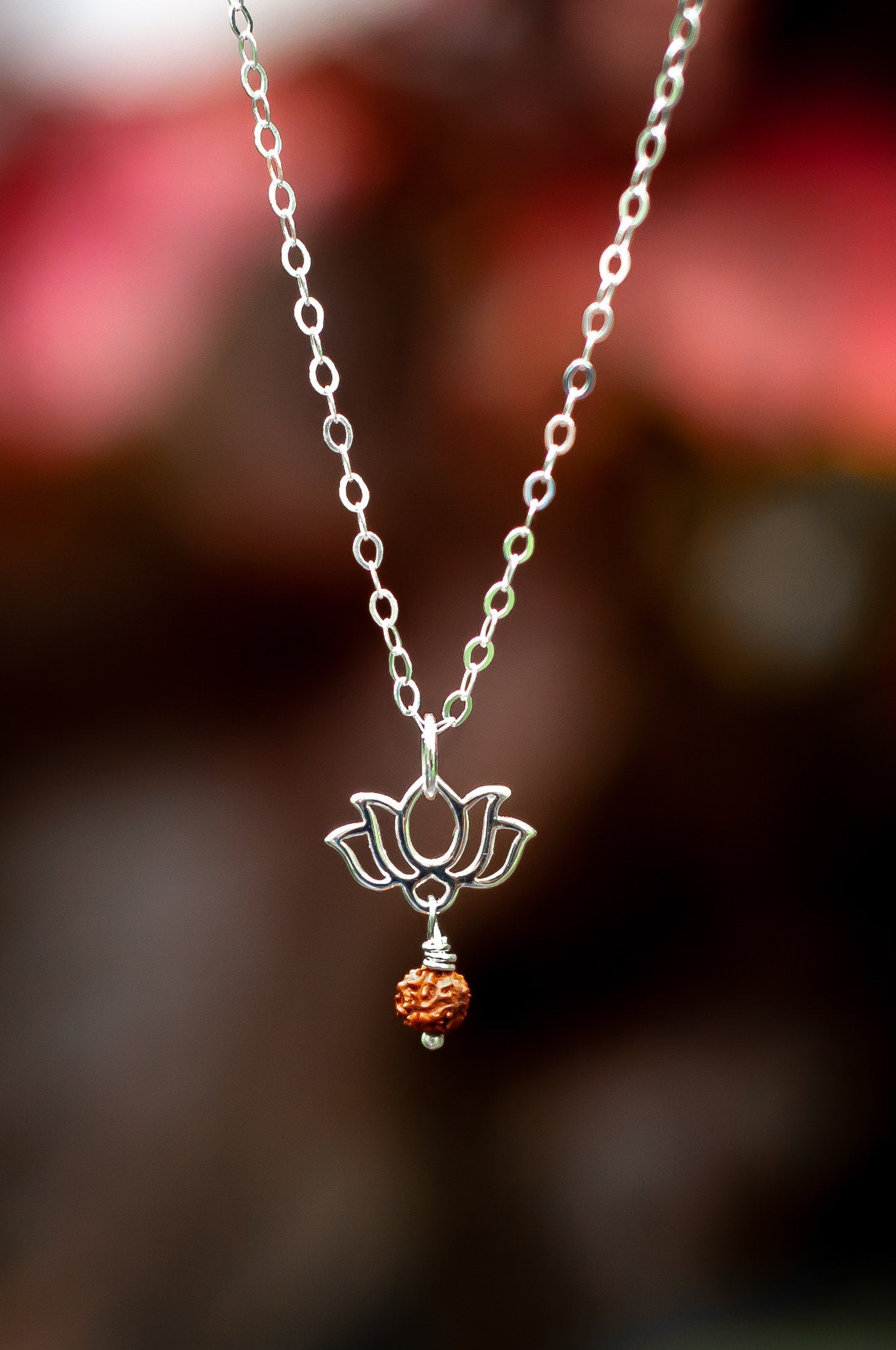 Mini Open Lotus Charm with Rudraksha - Crown Chakra - SaraCura Spirit