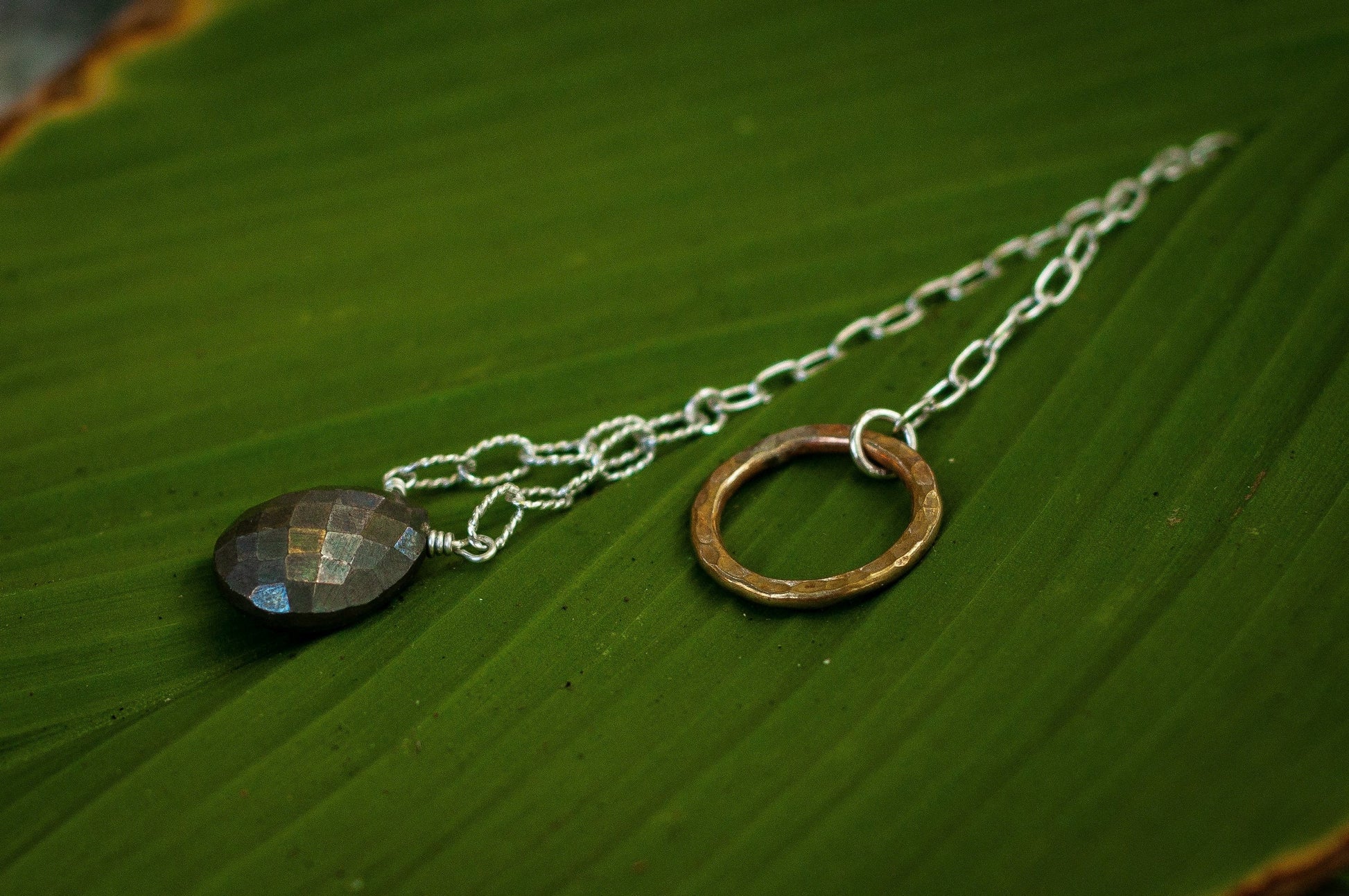 Pyrite and Brass Hoop Pendulum on a Silver Chain - SaraCura Spirit