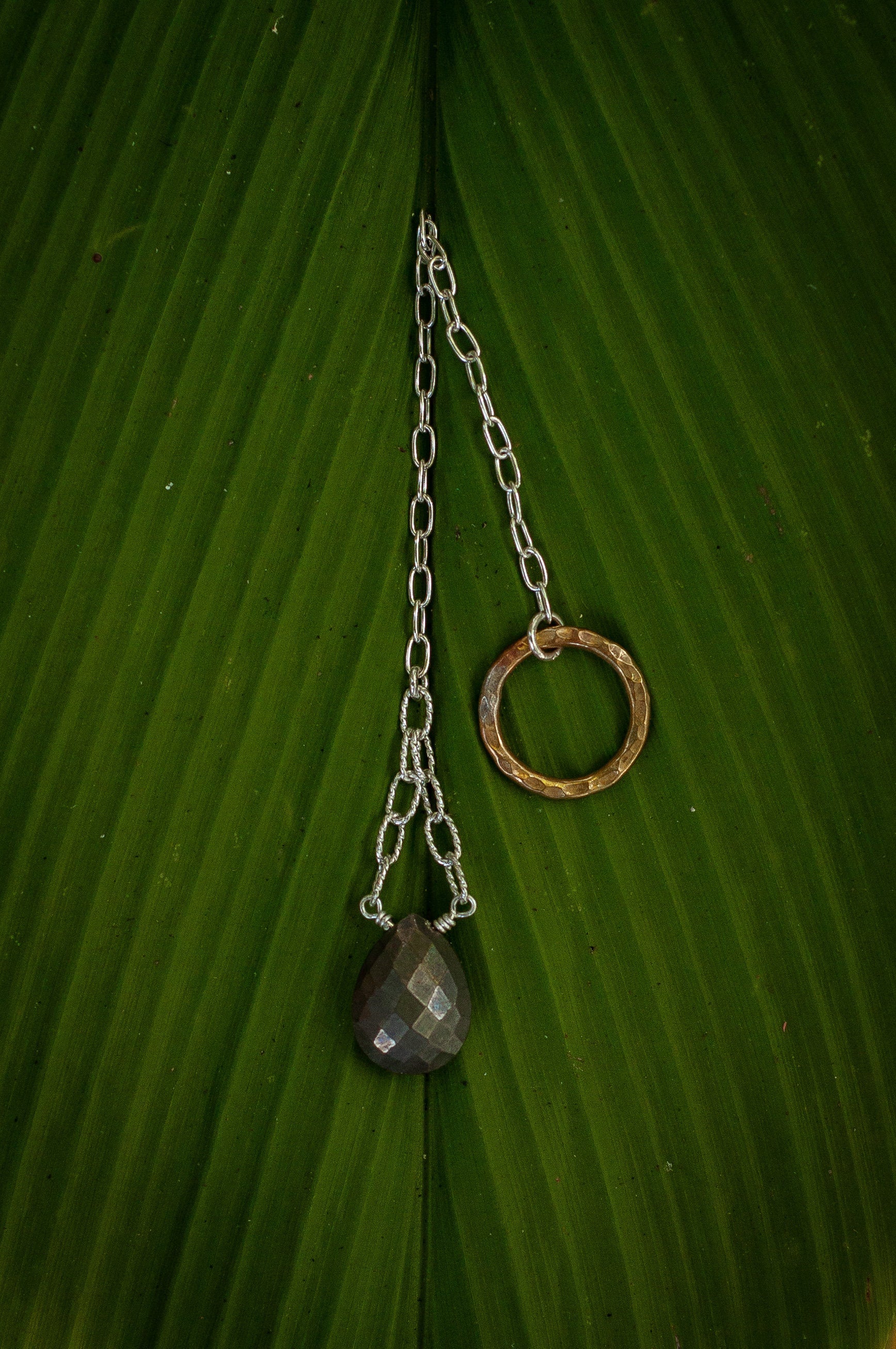 Pyrite and Brass Hoop Pendulum on a Silver Chain - SaraCura Spirit