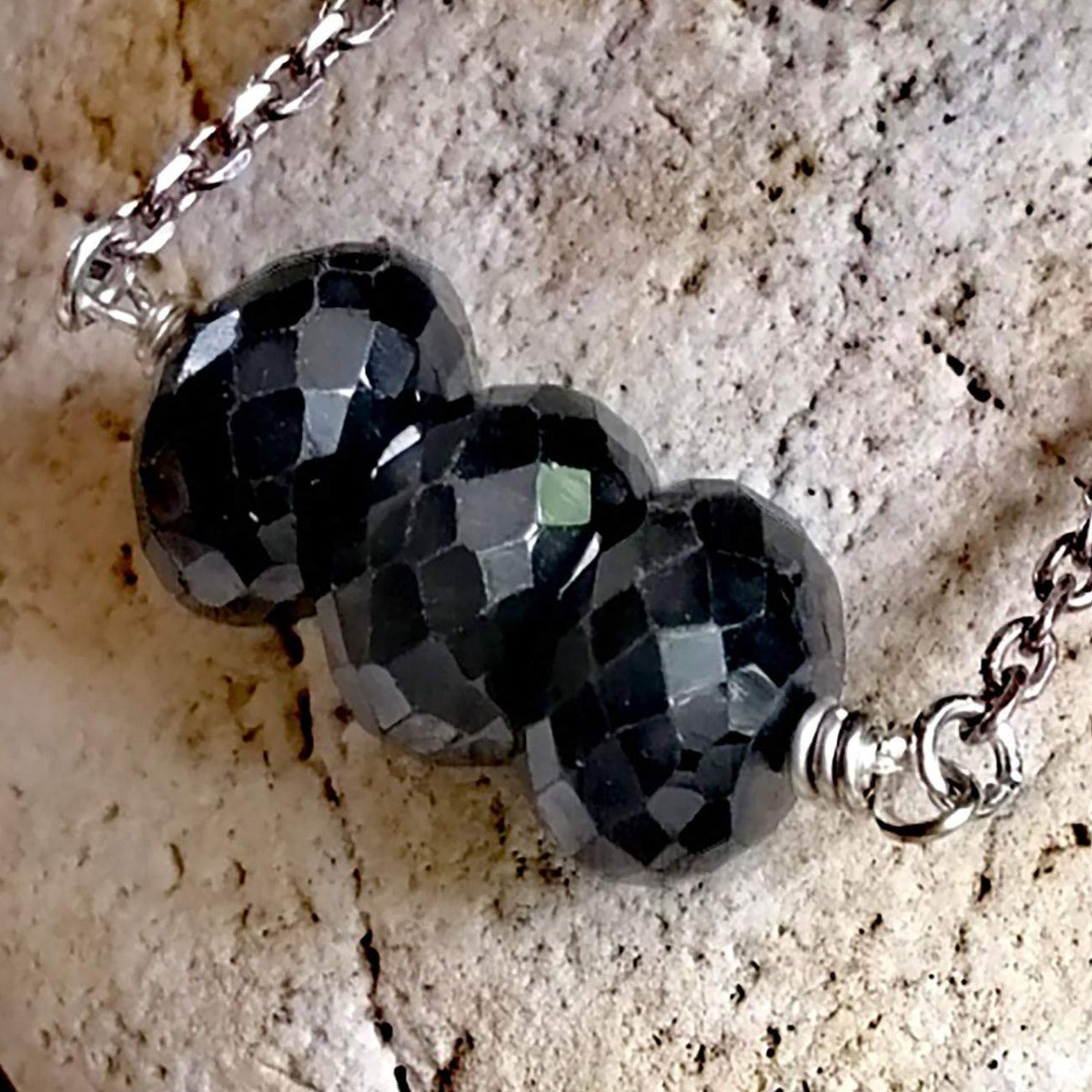Black Spinel Bar Necklace on a Silver Chain - Root Chakra - SaraCura Spirit