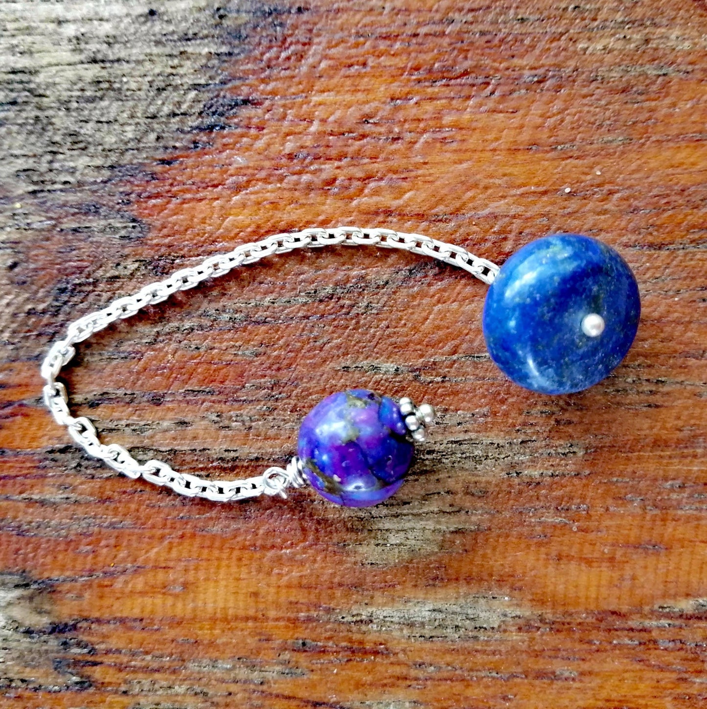Purple Turquoise and Lapis Lazuli Pendulum on a Silver Chain - SaraCura Spirit