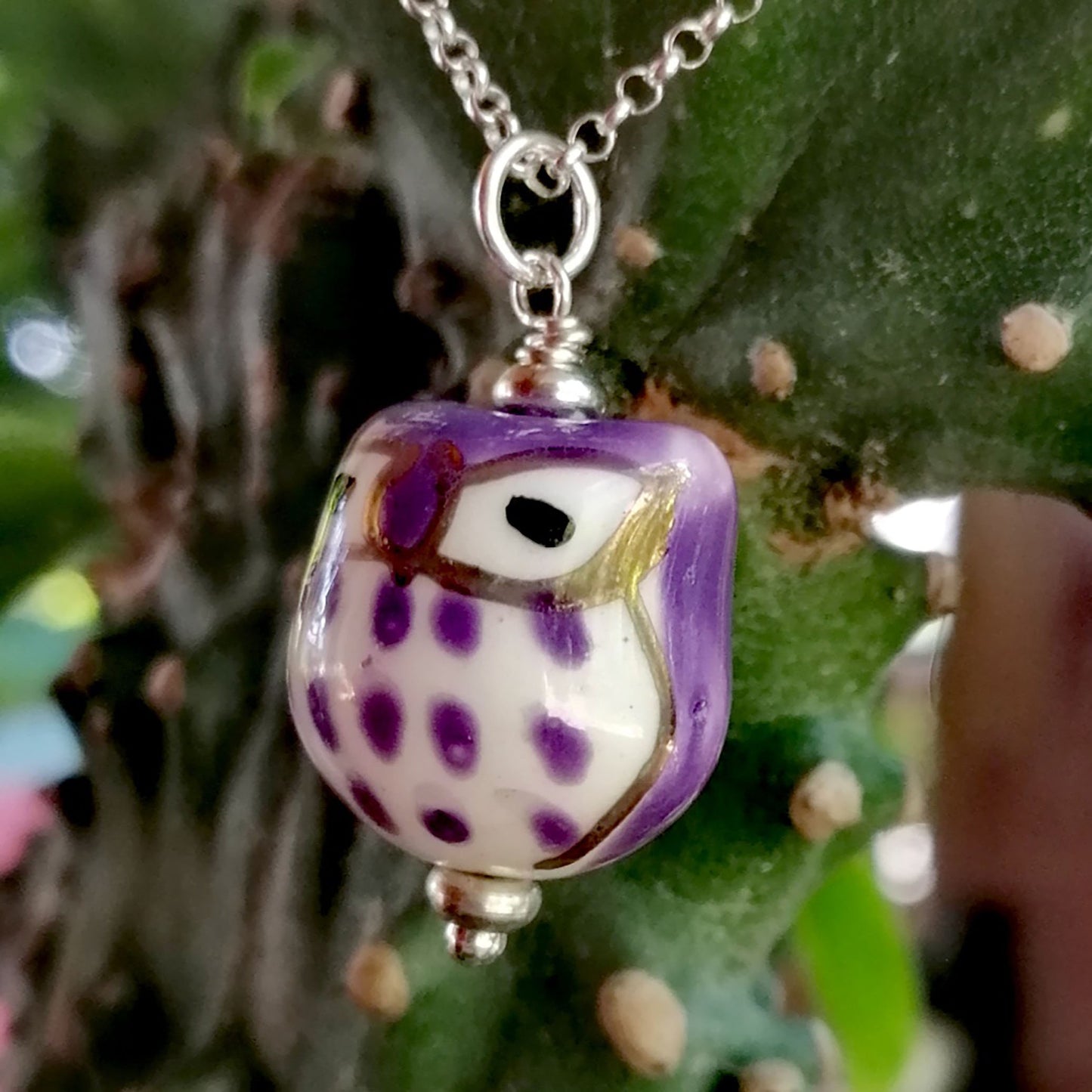 Purple Owl with White Eyes Necklace and Earring Set