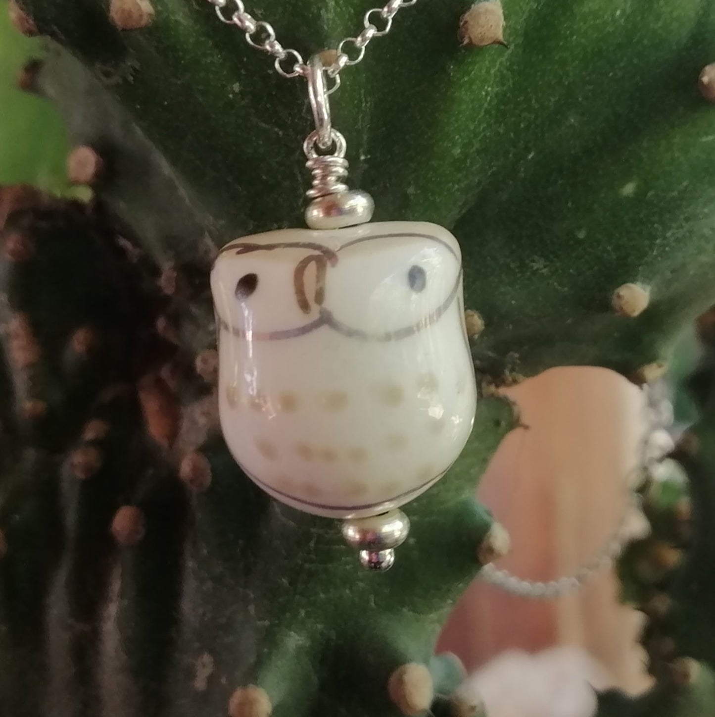 Tan Owl with White Eyes Necklace
