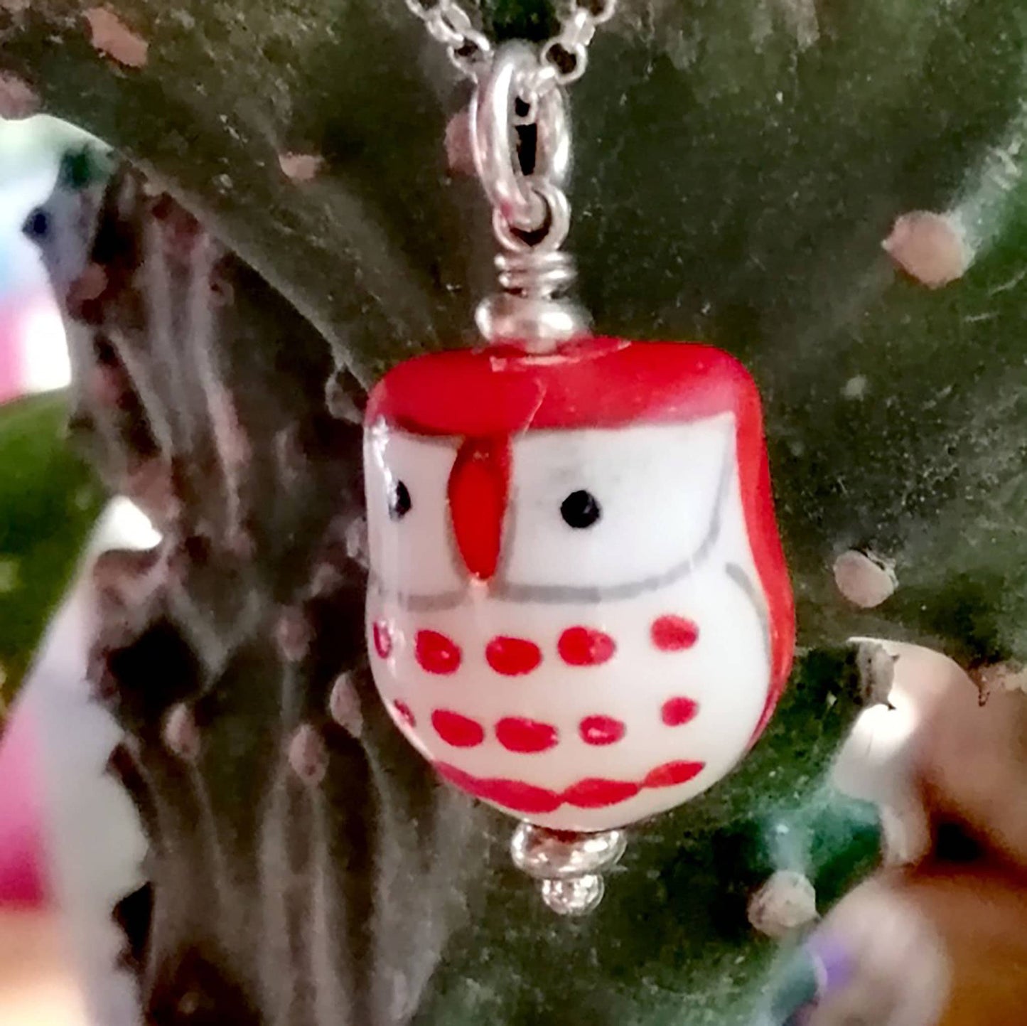 Red Owl with White Eyes Necklace and Earring Set