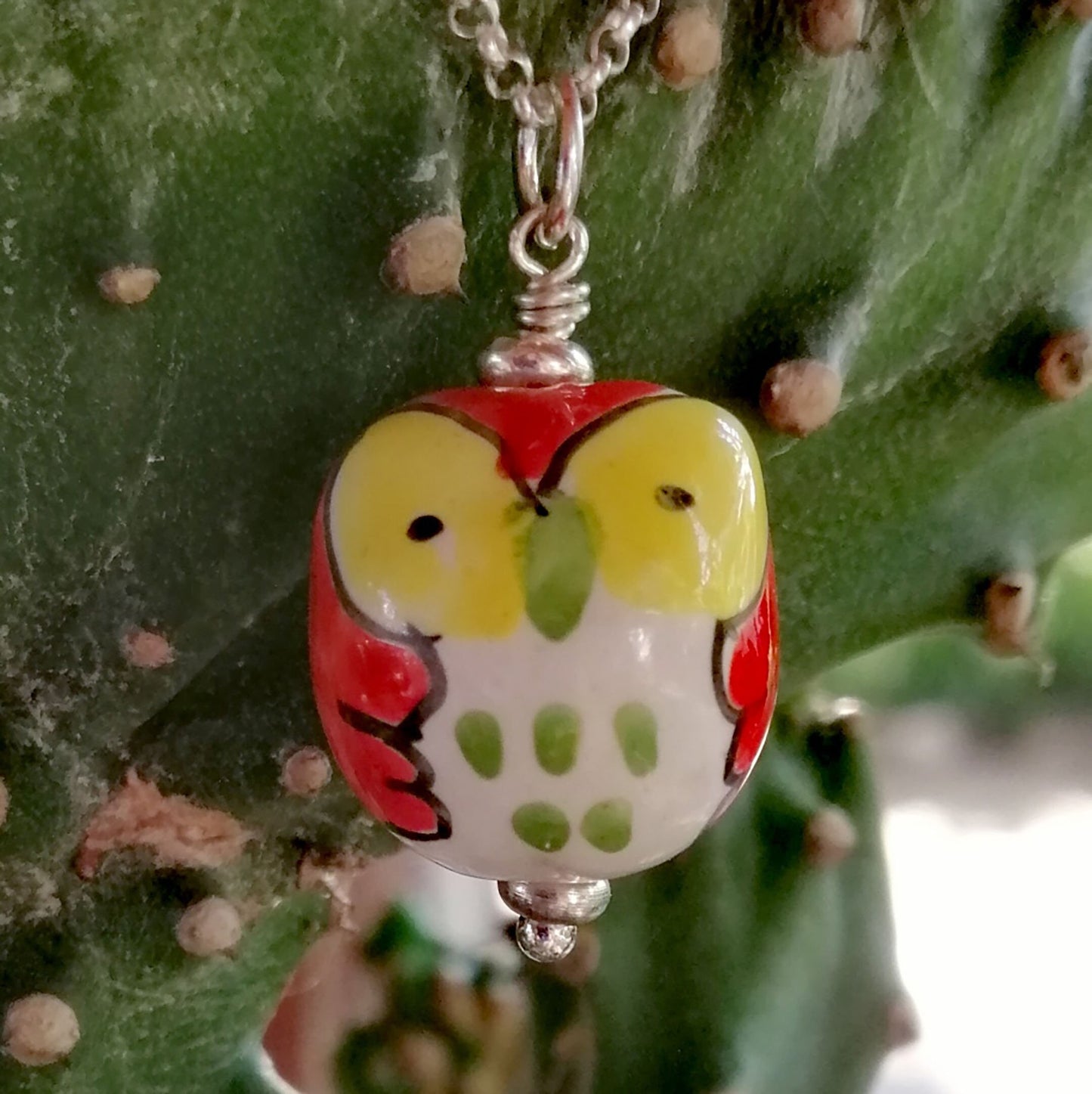 Red Owl with Yellow Eyes Necklace