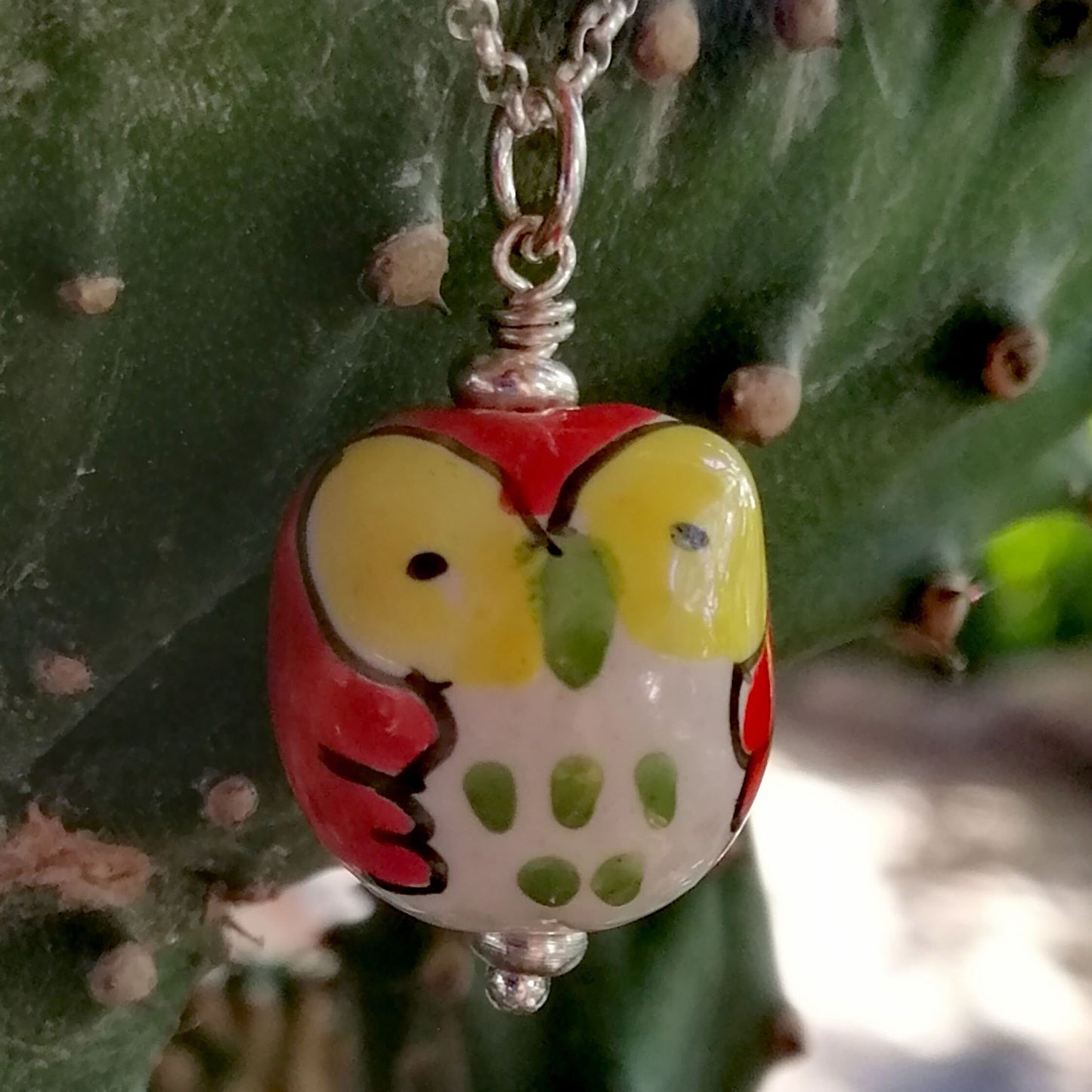 Red Owl with Yellow Eyes Necklace and Earring Set