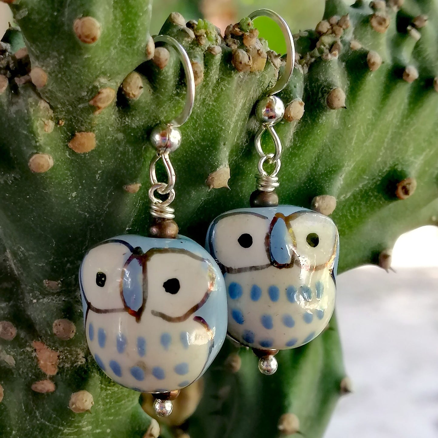 Light Blue Owl with White Eyes Necklace and Earring Set