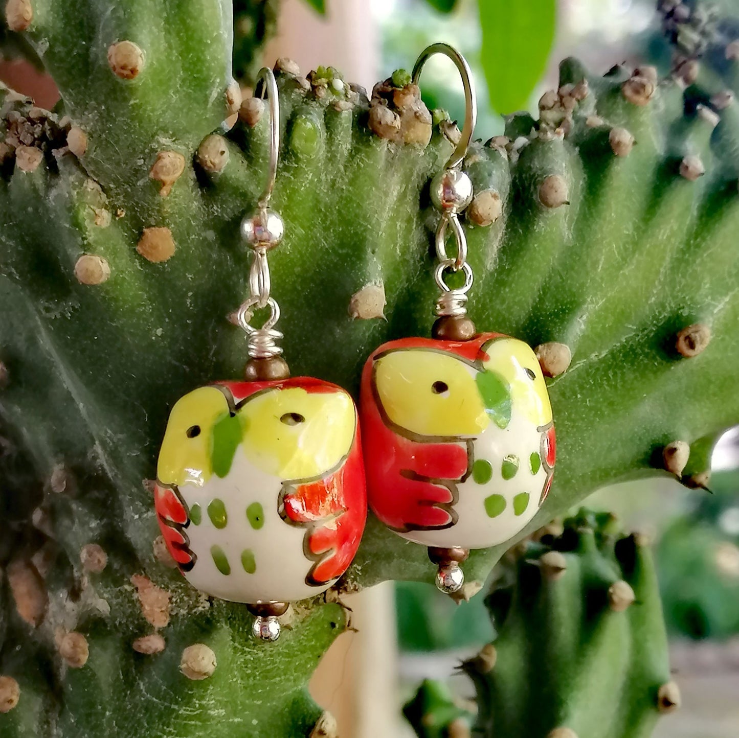 Red Owl with Yellow Eyes Earrings