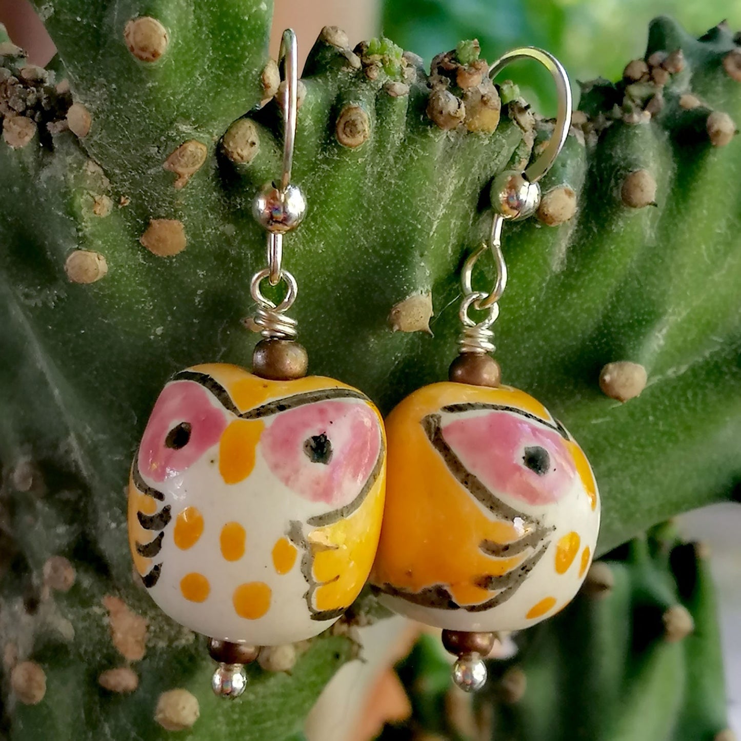Orange Owl with Pink Eyes Earrings