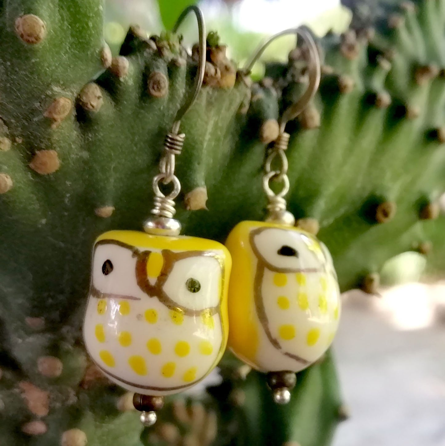 Yellow Owl with White Eyes Earrings