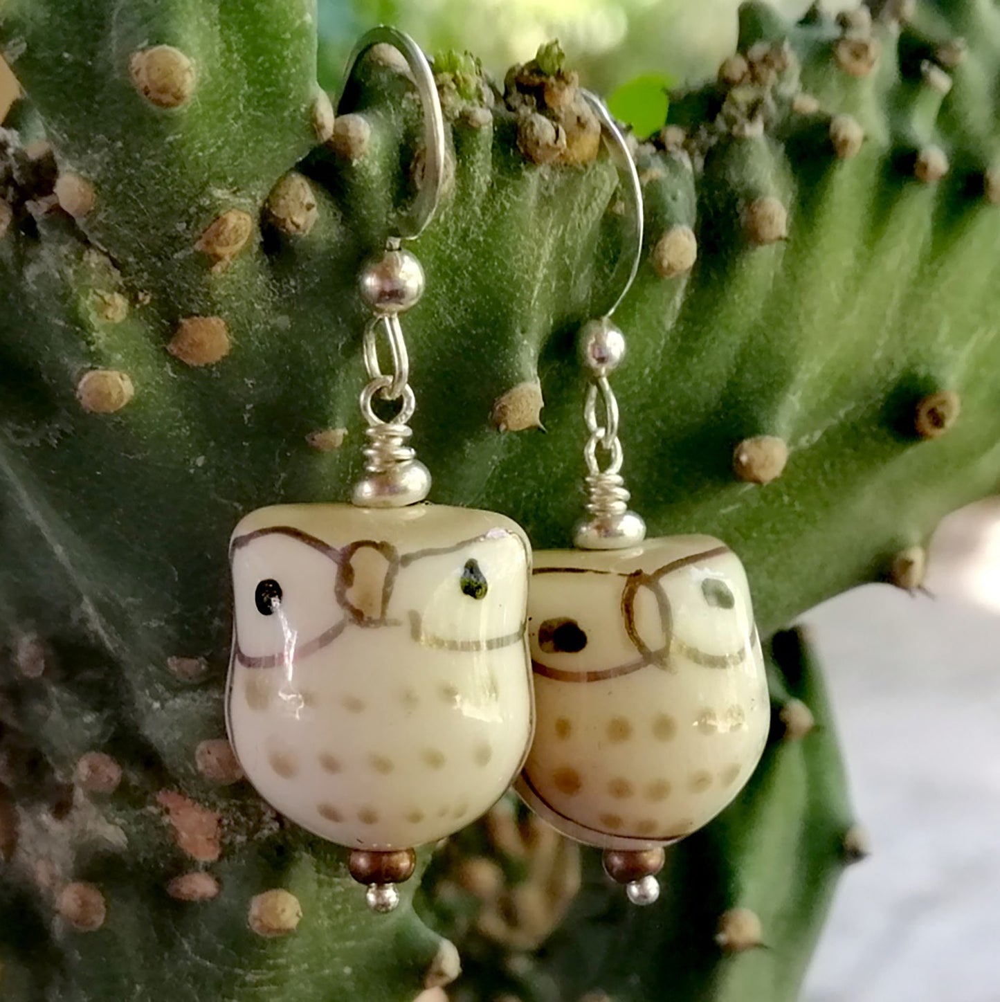 Tan Owl with White Eyes Necklace and Earring Set