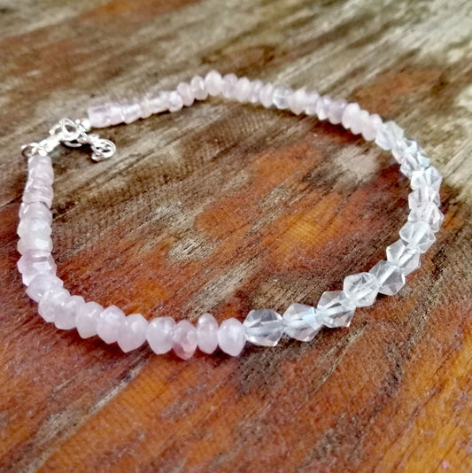Bracelet de cheville ou bracelet en quartz rose version B