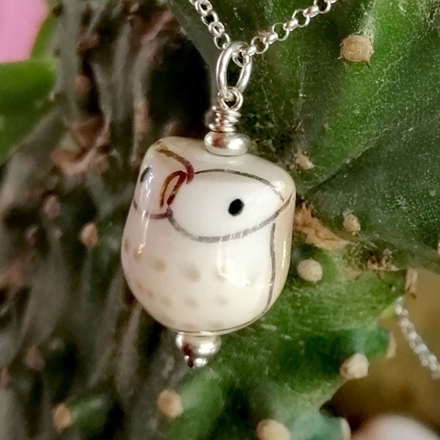 Tan Owl with White Eyes Necklace and Earring Set