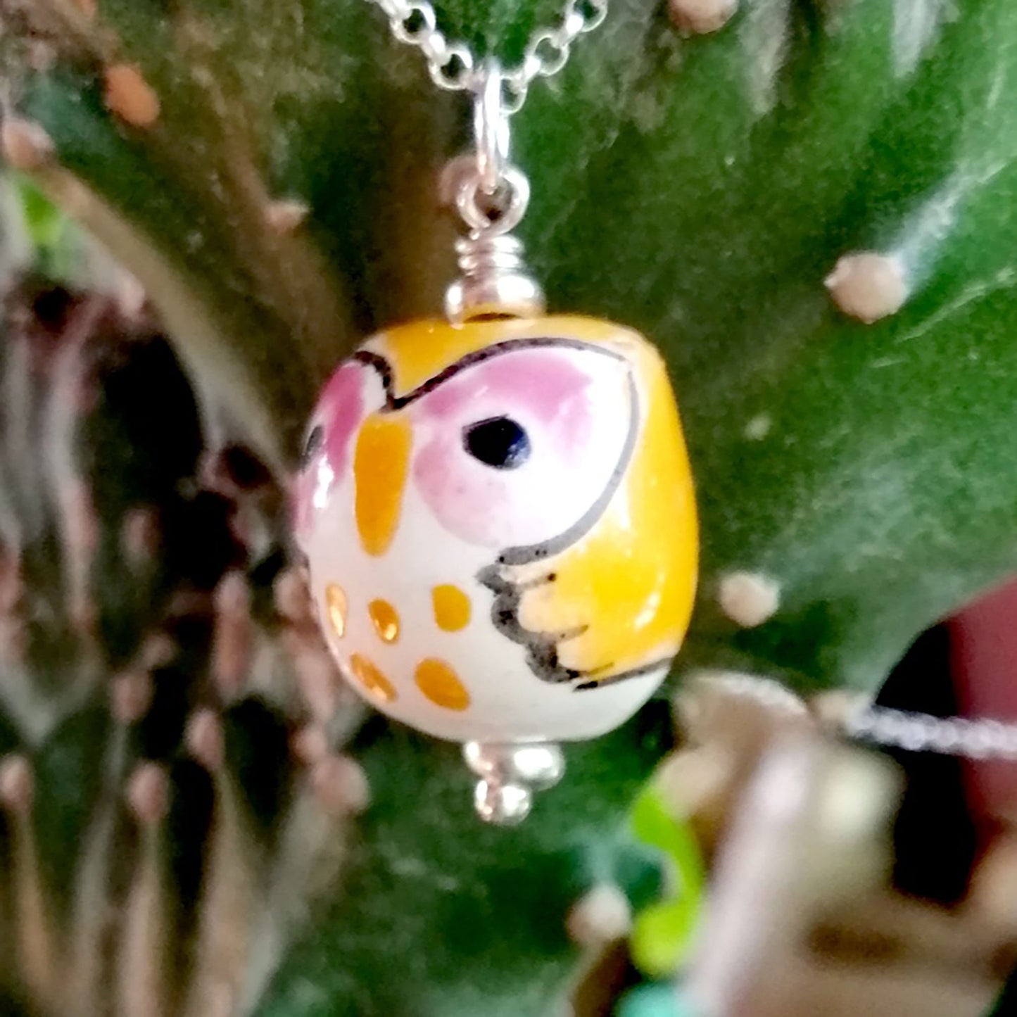 Orange Owl with Pink Eyes Necklace and Earring Set
