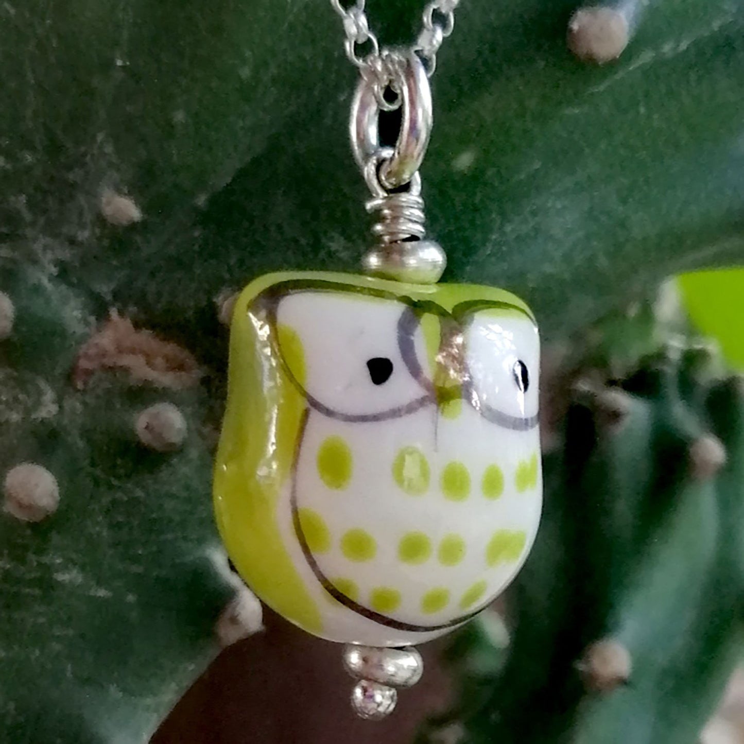 Lime Green Owl with White Eyes Necklace and Earring Set