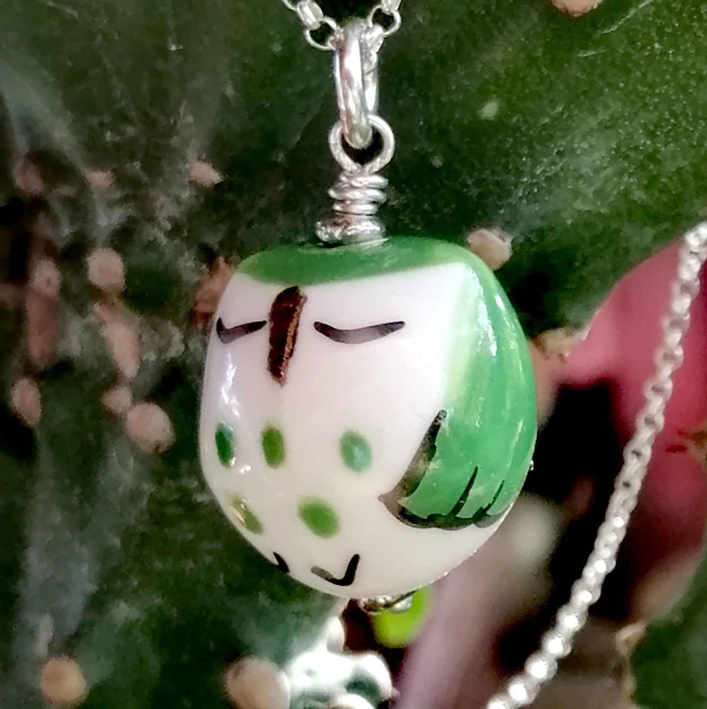 Sleepy Green Owl Necklace