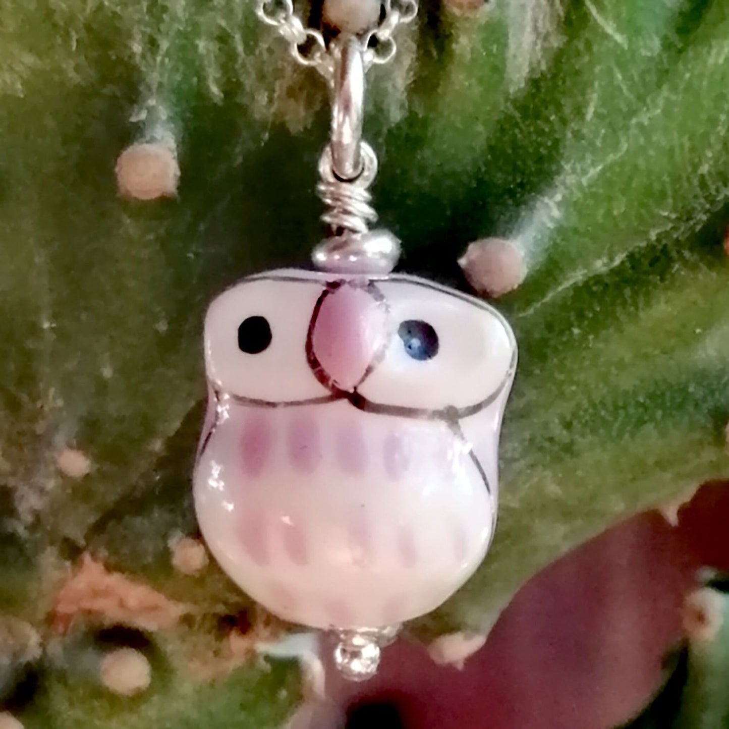 Pink Owl with White Eyes Necklace and Earring Set