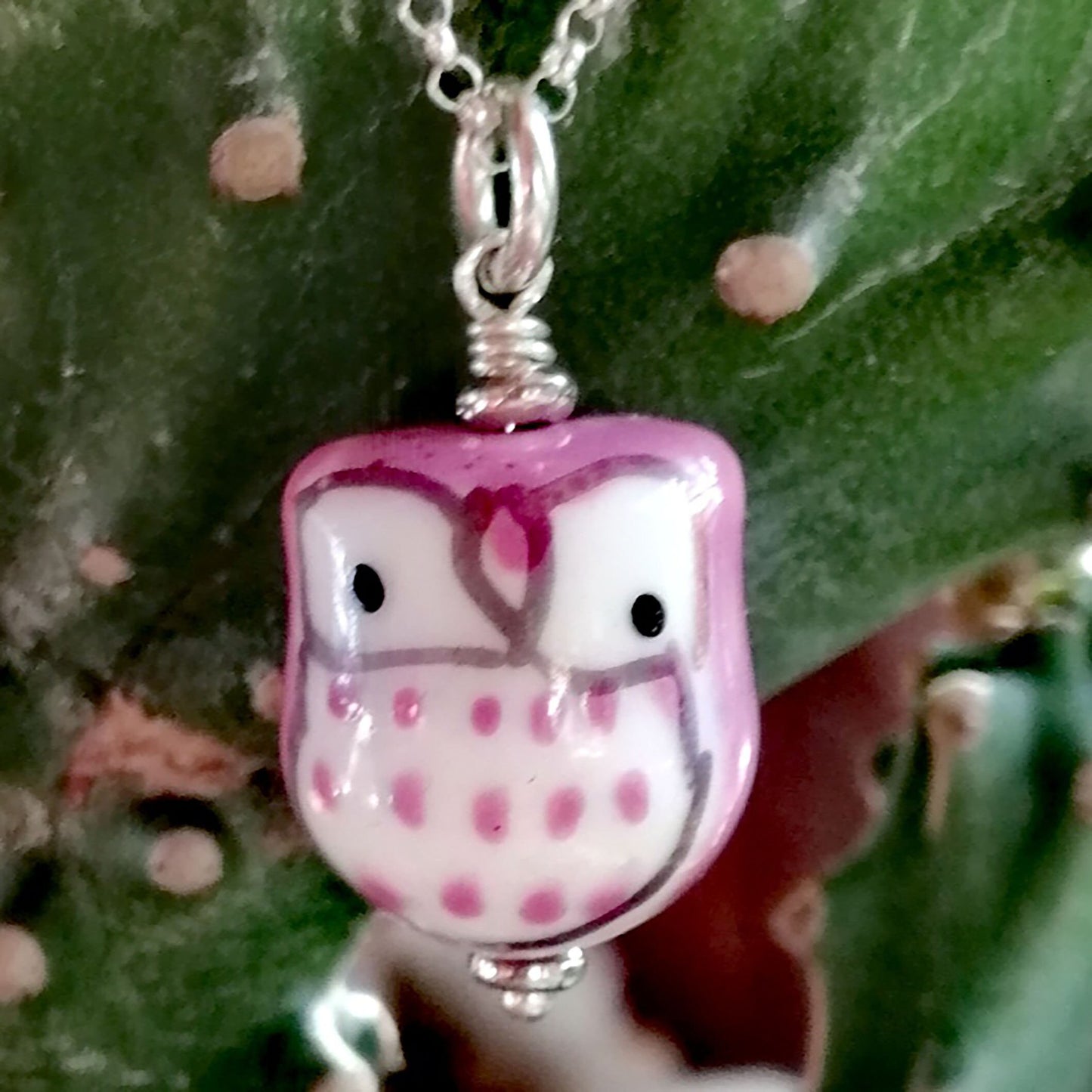 Light Purple Owl with White Eyes Necklace