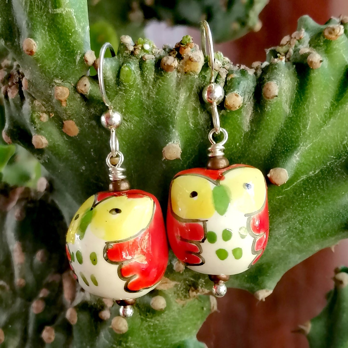 Red Owl with Yellow Eyes Earrings
