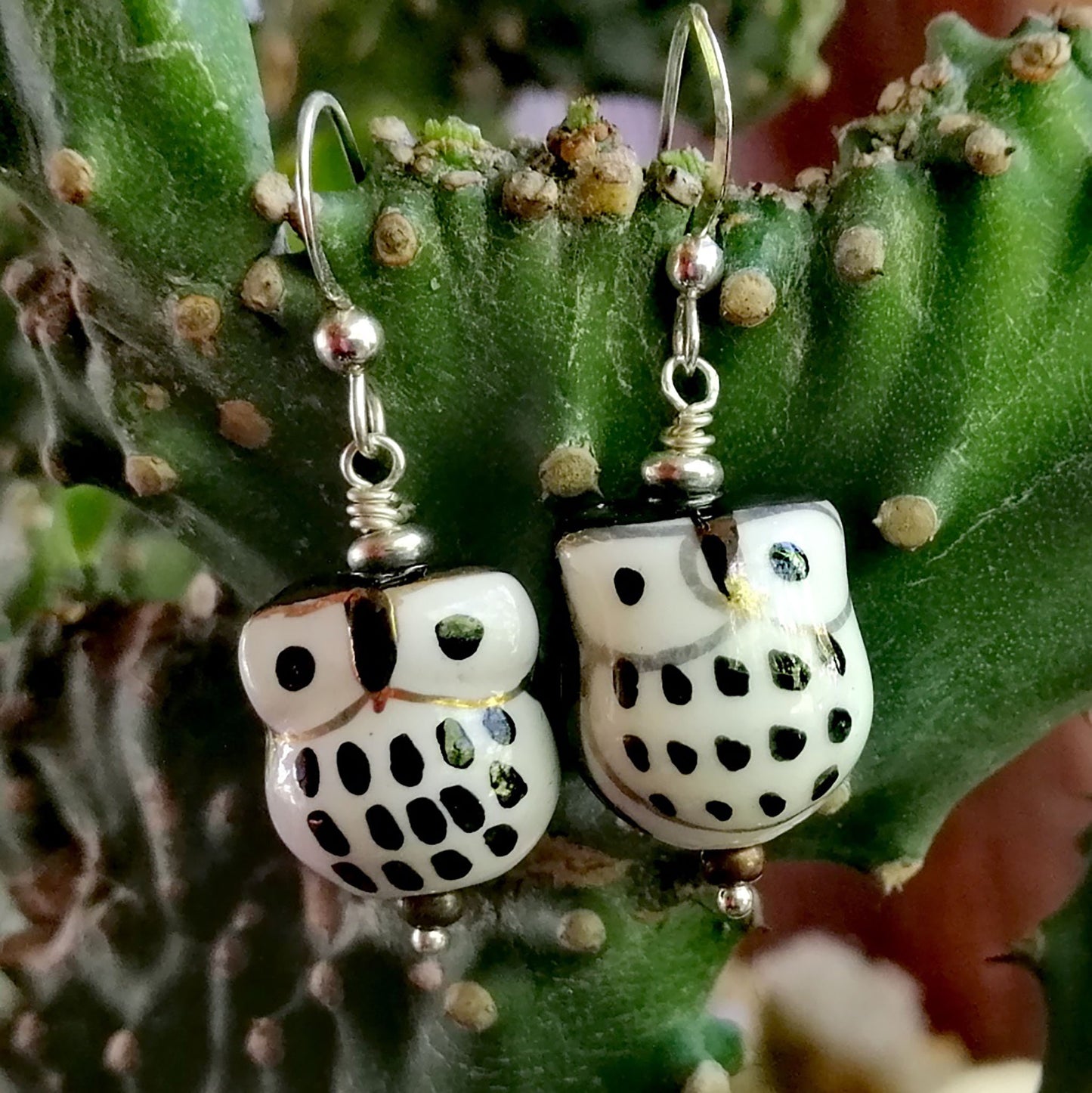 Black Owl with White Eyes Necklace and Earring Set