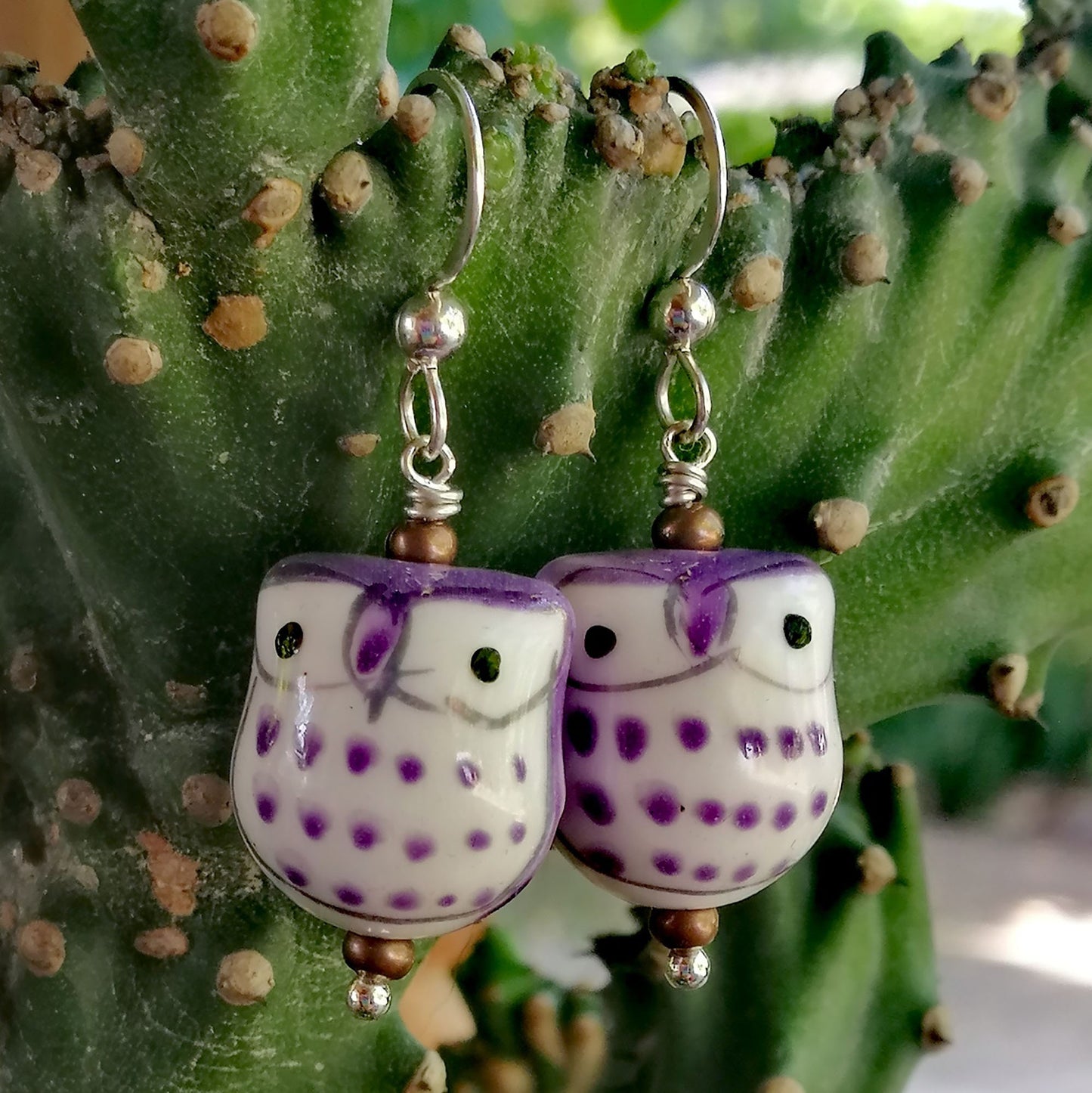 Purple Owl with White Eyes Necklace and Earring Set