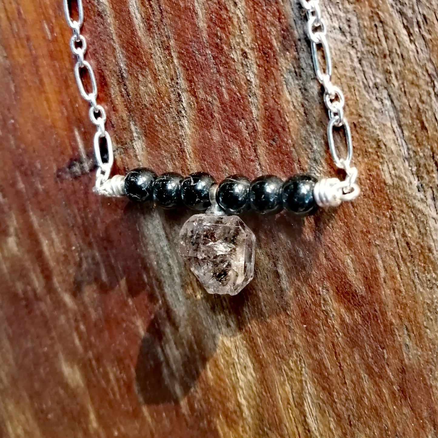Schwarzer Turmalin und Herkimer-Diamant an einer Sterlingsilberkette – Kronenchakra – Schützen Sie sich, während Sie hoch vibrieren!