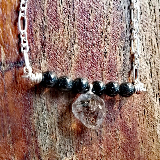 Black Tourmaline and Herkimer Diamond on a Sterling Silver Chain - Crown Chakra - Protect yourself as you vibrate high!