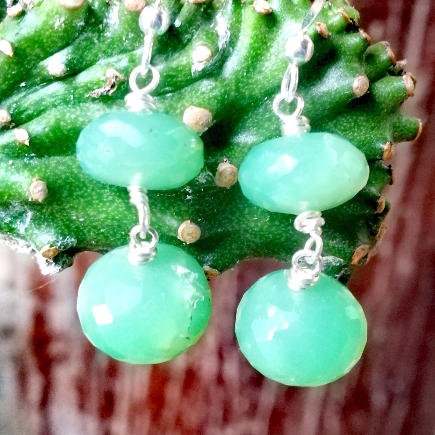 Chrysoprase Double Drop Earrings - 4th Chakra - They looks like candy!! Open your heart with these vibrant orbs.