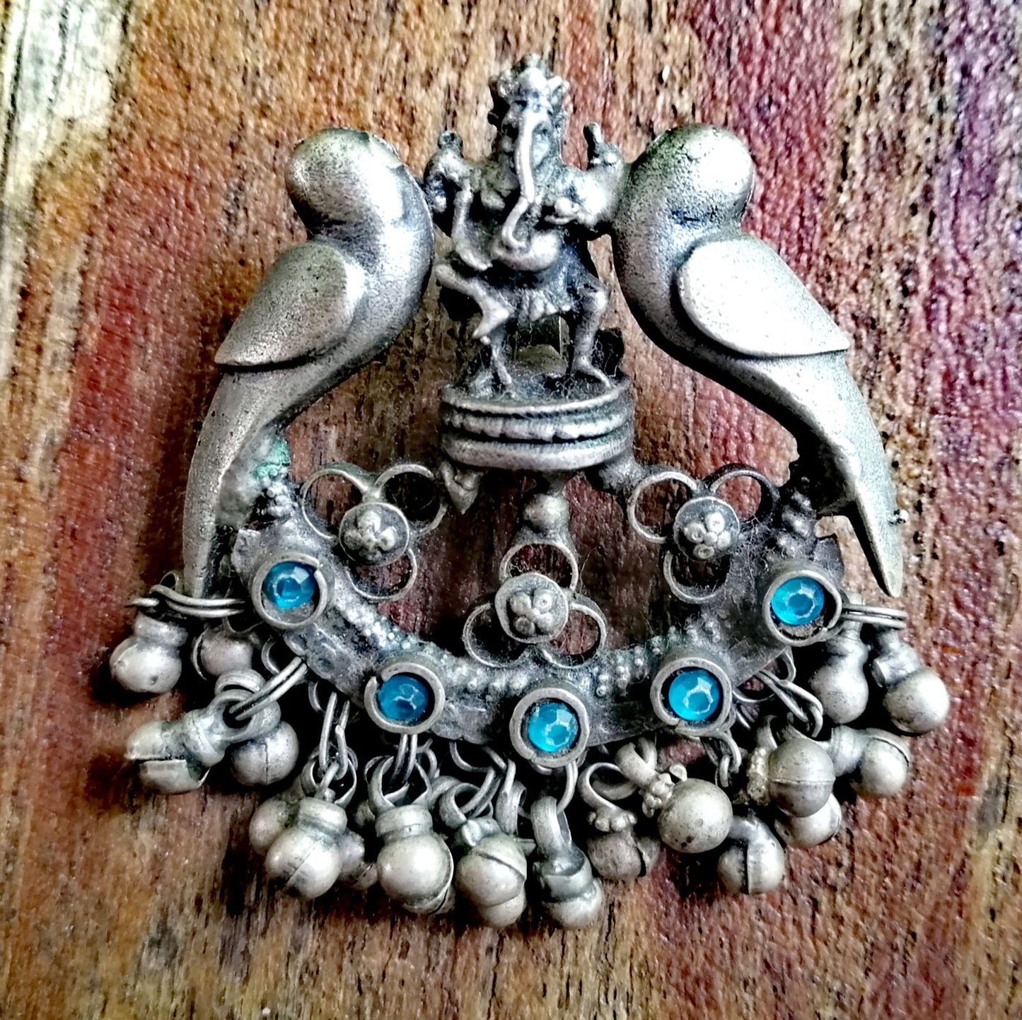 AMAZING Ganesh with 2 Birds Jingle Charm - Sky Blue Sea Glass accents - Overcome Obstacles | New Beginnings