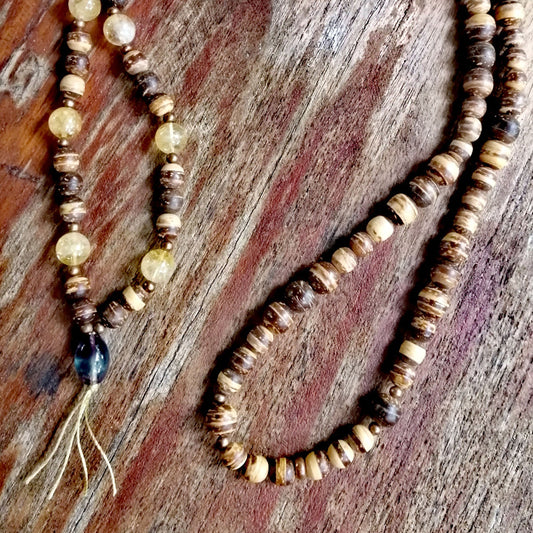 Coconut and Citrine Mala with Fluorite - Third Chakra - Express your Purpose in the World with Strength and Confidence